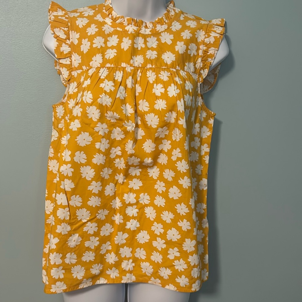 NWOT J. Crew Factory Sleeveless Golden Yellow White Floral Top